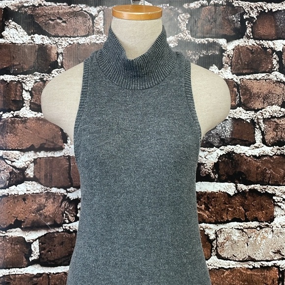 Beautiful People Sweater Tank Top Women's L Large Grey Knit Ribbed Turtleneck - Picture 7 of 14